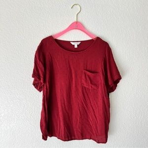 LC Lauren Conrad Textured Polka Dot Short Sleeve Red Top Size Large